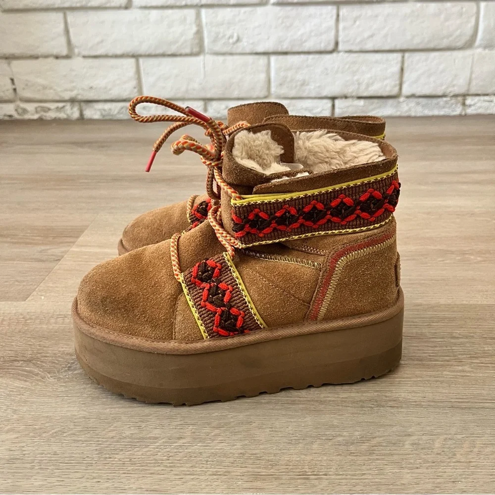 UGG Classic Mini II Braid Platform Chestnut Suede Boot Women’s Size 5